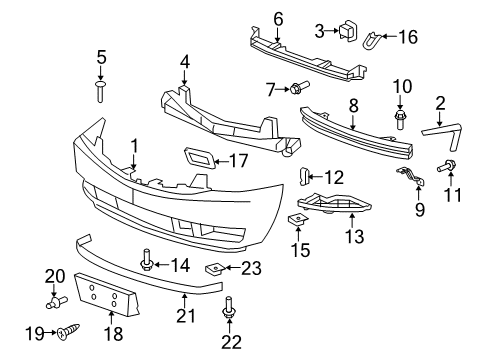 2012 Cadillac Escalade ESV Front Bumper Molding Retainer Diagram for 15993201
