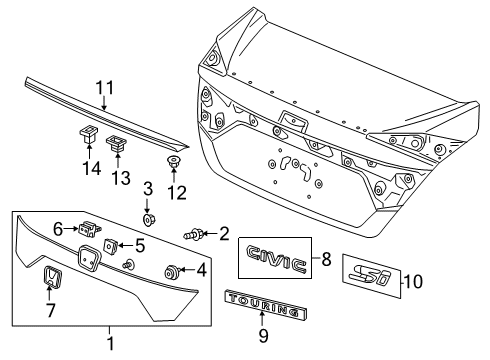 2017 Honda Civic Spoiler, Exterior Trim Emblem, Rear (Si) Diagram for 75723TBFA00