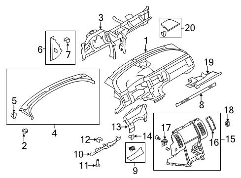 2015 Ford Flex Instrument Panel Receiver Nut Diagram for W705961S424