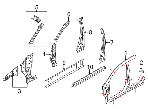 2014 Nissan Versa Note Aperture Panel, Center Pillar, Hinge Pillar, Rocker Dash-Side, RH Diagram for G62403WCMA