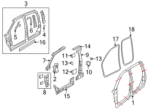 2016 Ram 1500 Uniside SILL-Body Side Diagram for 68265458AC