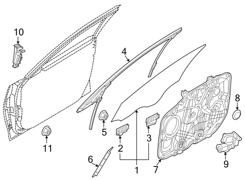 Glass - Front Door Grip-Front Door Glass, LH Diagram for 82413L1000