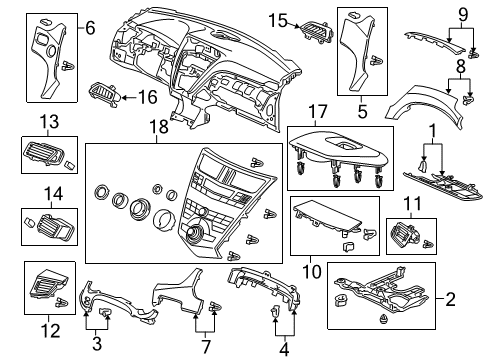 2013 Acura ZDX Cluster & Switches, Instrument Panel Outlet Assembly, Passenger Side Center (Premium Black) Diagram for 77250SZNA51ZA