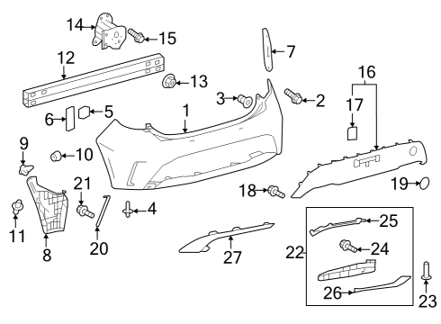2019 Toyota Corolla Rear Bumper Spacer, Rear Bumper Mounting Diagram for 5218833040