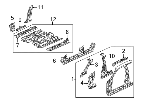 2003 Acura TL Center Pillar, Hinge Pillar, Rocker, Floor & Rails, Uniside Floor, Front Diagram for 65100S0KA00ZZ