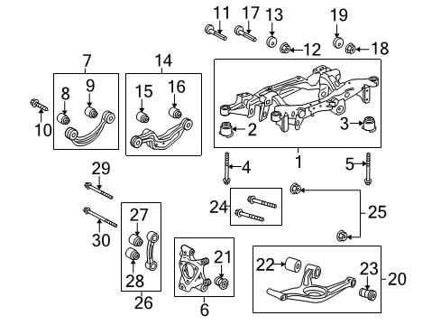 2011 Buick LaCrosse Rear Suspension Components, Lower Control Arm, Upper Control Arm, Stabilizer Bar Link Rod Lower Bolt Diagram for 13260553