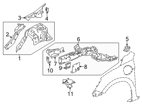 2014 Honda Accord Structural Components & Rails Frame, L. FR. Side Diagram for 60910T3VA00ZZ