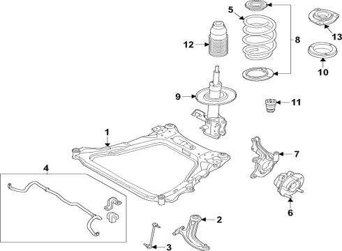 Front Suspension, Lower Control Arm, Stabilizer Bar, Suspension Components INSULATOR Assembly-STRUT Mounting Diagram for 543206RA0A
