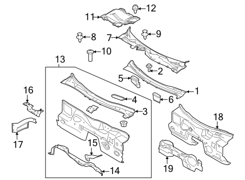 Cowl Cowl Panel Bracket Diagram for FR3Z6303410A
