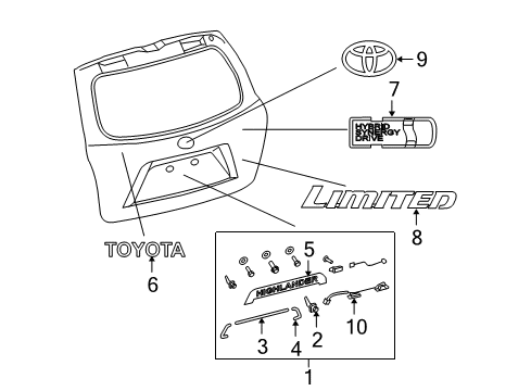 2008 Toyota Highlander Exterior Trim - Lift Gate Nameplate Diagram for 7544548080