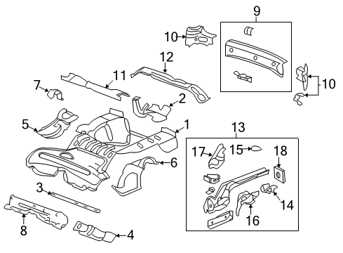 2011 Chevrolet HHR Rear Body - Floor & Rails End Plate Diagram for 25788534