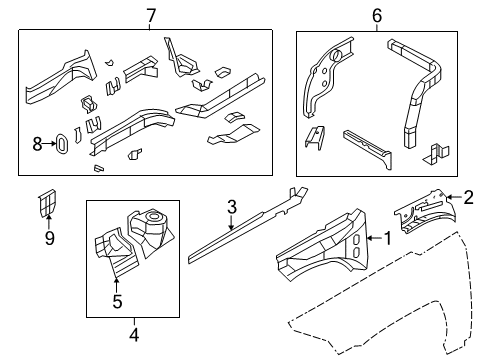 2012 Jeep Compass Structural Components & Rails Shield-WHEELHOUSE Diagram for 68079536AA