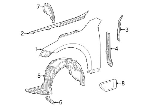2022 Toyota Mirai Fender & Components, Exterior Trim Fender Diagram for 5380162050