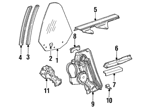 1993 Chevrolet Cavalier Quarter Panel & Components, Glass, Exterior Trim Quarter Window Electric Regulator ASSEMBLY (Service) Diagram for 16600990