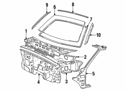 1993 Hyundai Excel Windshield Glass, Cowl Stopper & Washer Assembly-Windshield Diagram for 8612424000