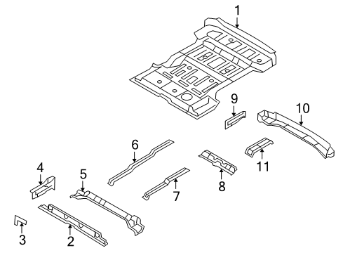 2009 Kia Borrego Rear Body - Floor & Rails Panel Assembly-Rear Floor Diagram for 655102J100