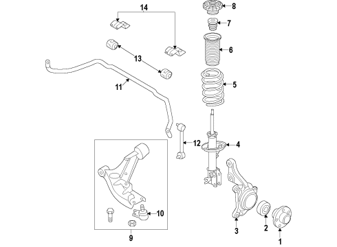 2014 Chevrolet Spark Front Suspension Components, Lower Control Arm, Stabilizer Bar Strut Diagram for 95144066