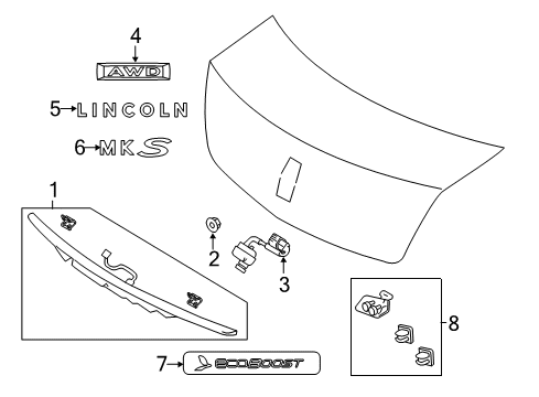 2016 Lincoln MKS Exterior Trim - Trunk Lid Spoiler Nut Diagram for N621906S424