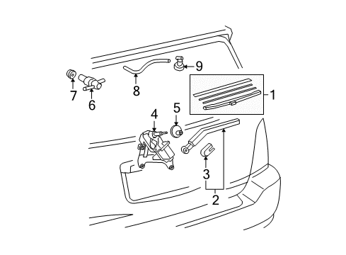 2009 Toyota Highlander Lift Gate - Wiper & Washer Components Wiper Motor Grommet Diagram for 851430E030