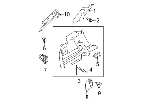 2010 Ford Edge Lift Gate Quarter Trim Panel Diagram for 9T4Z7831013CA