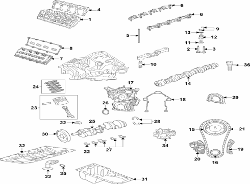Engine Parts, Mounts, Cylinder Head & Valves, Camshaft & Timing, Variable Valve Timing, Oil Cooler, Oil Pan, Oil Pump, Adapter Housing, Crankshaft & Bearings, Pistons, Rings & Bearings Bolt-HEXAGON FLANGE Head Diagram for 6105041AA
