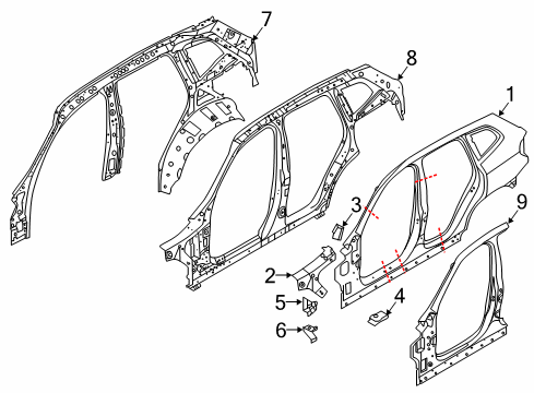 2022 BMW X4 Hinge Pillar, Uniside LEFT INTERIOR SIDE FRAME Diagram for 41007494135