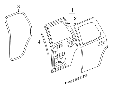2009 GMC Yukon Rear Door Surround Weatherstrip Diagram for 22766416