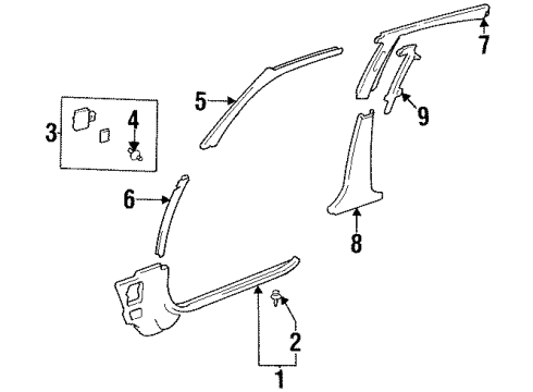 1996 Toyota Corolla Interior Trim - Pillars, Rocker & Floor Windshield Pillar Trim Diagram for 6222512010P0