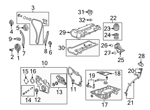 2008 Pontiac Solstice Engine Parts, Mounts, Cylinder Head & Valves, Camshaft & Timing, Variable Valve Timing, Oil Pan, Balance Shafts, Crankshaft & Bearings, Pistons, Rings & Bearings Guide Tube Diagram for 12609739