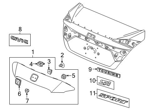 2020 Honda Civic Exterior Trim - Trunk Lid Emblem (H) Diagram for 75700TBGA00