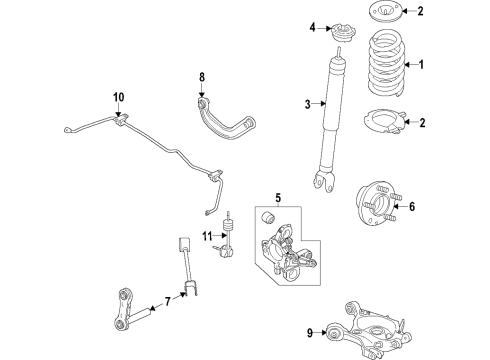 2022 Lincoln Aviator Rear Suspension, Lower Control Arm, Upper Control Arm, Ride Control, Stabilizer Bar, Suspension Components Shock Assembly Diagram for LC5Z18125W