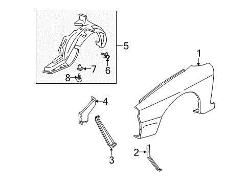 2003 Kia Spectra Fender & Components Guard Assembly-Front Mud Diagram for 0K2N156131