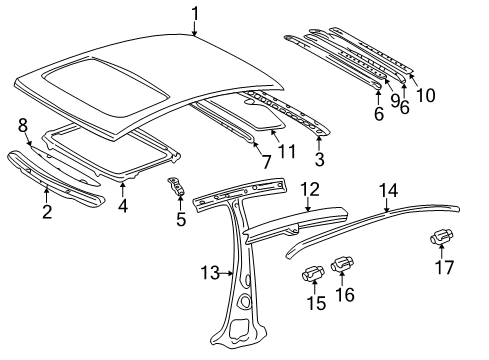 2004 Lexus LS430 Roof & Components Frame, Back Window, Upper Diagram for 6313350030