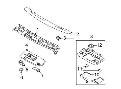 2012 Nissan 370Z Interior Trim - Roof Holder SUNVISOR Diagram for 964091ET0A