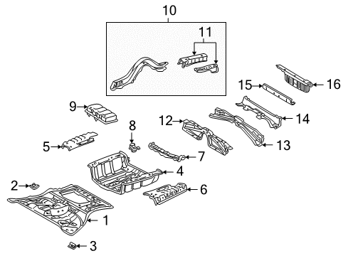 2006 Lexus LS430 Rear Floor & Rails Pan, Center Floor Diagram for 5821150918
