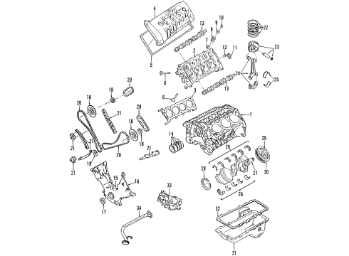 2003 Ford Mustang Engine Parts, Mounts, Cylinder Head & Valves, Camshaft & Timing, Oil Pan, Oil Pump, Balance Shafts, Crankshaft & Bearings, Pistons, Rings & Bearings Valve Cover Diagram for 2R3Z6582AAA