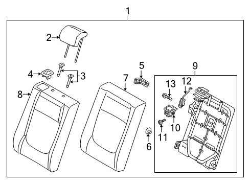 2021 Hyundai Accent Rear Seat Components Back Assembly-Rear Seat RH Diagram for 89400J0020PGC