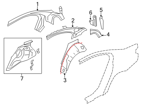 2010 BMW 750i Inner Structure - Quarter Panel Rear Left Wheelhouse, Inner Half Diagram for 41007204097