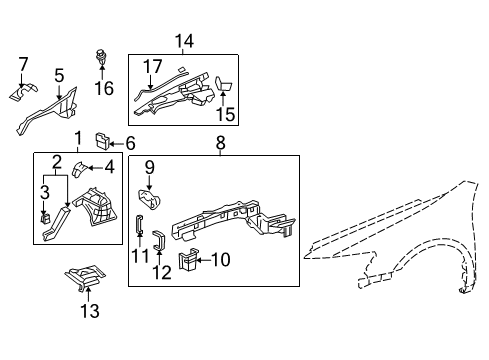 2011 Acura RL Structural Components & Rails Garnish, Left Front Fender Diagram for 74207SJAA01