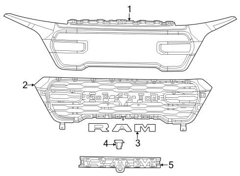 Grille & Components Pin-Storage Bin Lid Diagram for 68169345AA