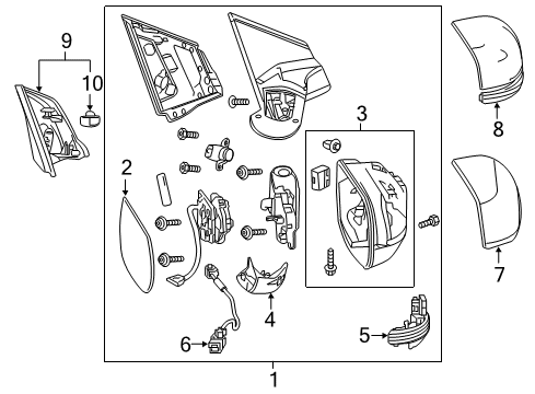 2016 Honda CR-V Lane Departure Warning Set Passenger Side, Mirror Assembly Diagram for 76208T1WA01