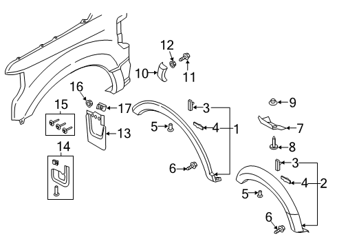 2019 Ford F-350 Super Duty Exterior Trim - Fender Mud Guard Screw Diagram for W711401S450B