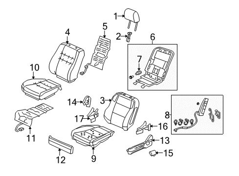 2009 Acura RL Front Seat Components Pad, Left Front Seat Cushion Diagram for 81537SJAA02