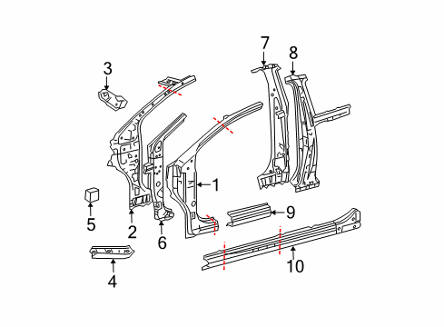 2008 Toyota Yaris Hinge Pillar, Lock Pillar, Rocker Lock Pillar Reinforcement Diagram for 6103852903