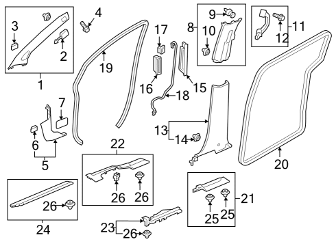 2022 Honda Odyssey Sliding Door Clip, Garnish Diagram for 91560TX4A01