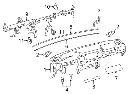 2020 Toyota Tacoma Cluster & Switches, Instrument Panel Reinforce Beam Lower Bracket Diagram for 5534704040