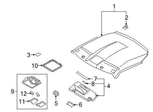 2012 Nissan GT-R Interior Trim - Roof Holder-SUNVISOR Diagram for 96409JF00B