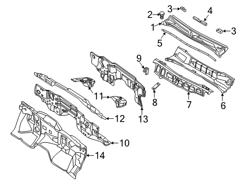 2014 Infiniti QX80 Cowl Dash Assembly Upper Diagram for 671001LA0A