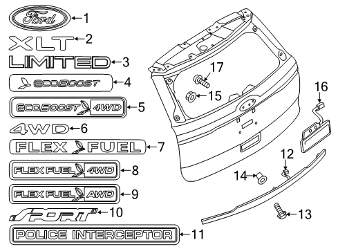2014 Ford Explorer Exterior Trim - Lift Gate Rear Molding Nut Diagram for W708704S903