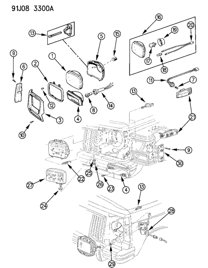 1992 Jeep Comanche  Bulb Diagram for J3242539